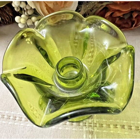 Viking Glass Epic Green Glass Mid-Century Candle Holder 3.5 Inches - Picture 2 of 6